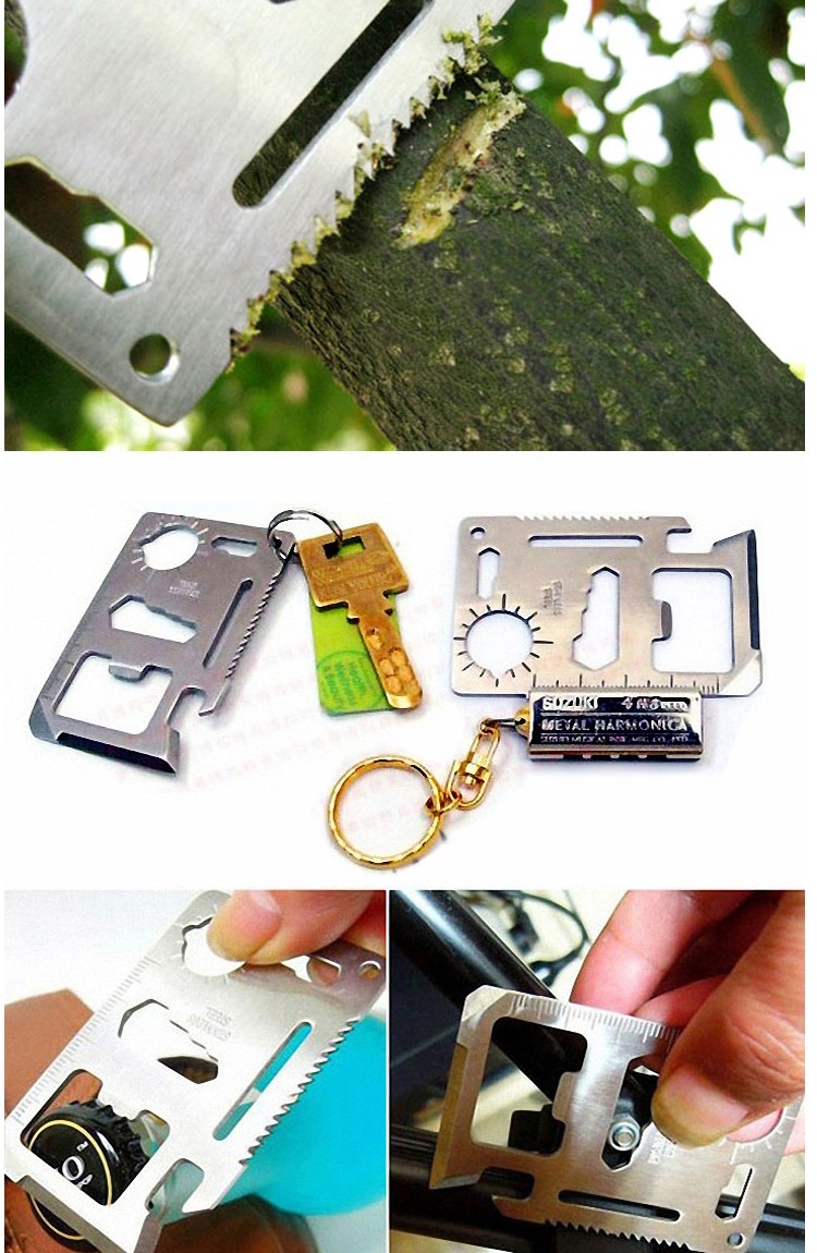 11-Function Stainless Steel Credit Card Size Survival Pocket Tool Knives