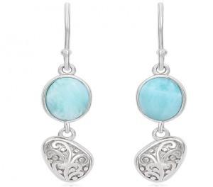 China Natural Gemstone Long Dangle Larimar Earrings Sterling Silver For Women wholesale