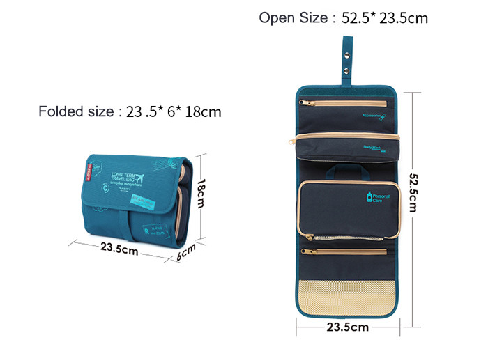 Large Custom Hanging Folding Toiletry Bag , Travel Organizer Cosmetic Bag For Women