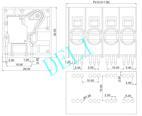 1P-XxP Poles PCB Connector Phosphor Bronze / Tin Plated Pin Header DL205R-XX-10.0