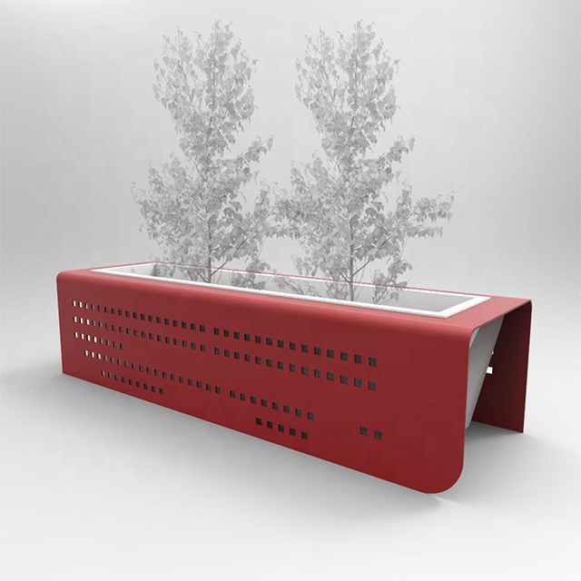 Factory Customized Modern Design Planter Pot Large Rectangular Perforated Steel Flower Pot Public Street Park Planter Bo
