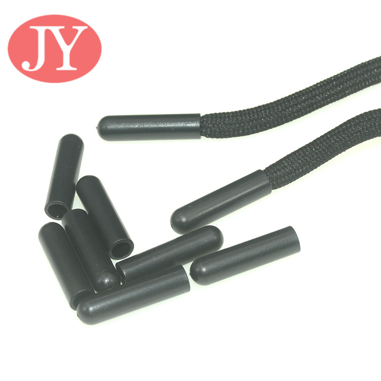 Jiayang aglet Debossed logo matte black color tube shape ABS plastic tipping plastic aglets