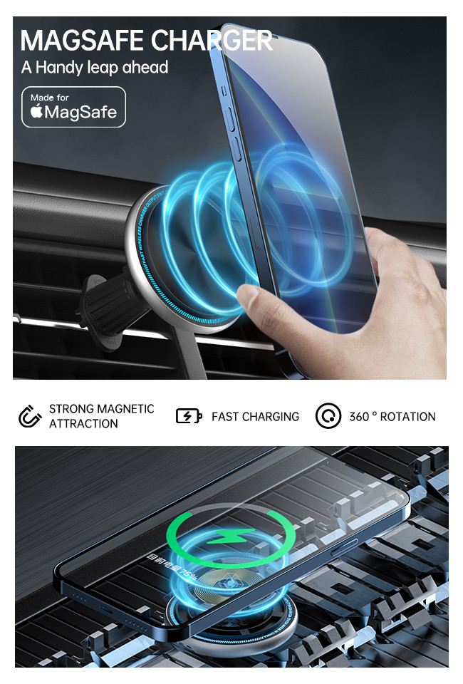Metal Iphone Magnetic Car Charger Safety With Short Circuit Protection