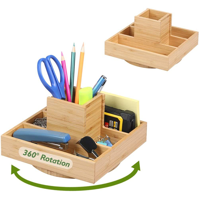 Bamboo Multifunctional Rotating Pen Holder for Desk Art Supply Organizer 18x18x11.5cm