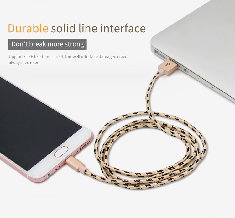 Nylon Aluminum Micro Data USB Cable 5V 2A 3Ft Fast Charging