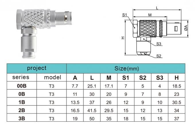 90° Angle Plug T3 5 Pin Circular Connector B Series For Industrial Control