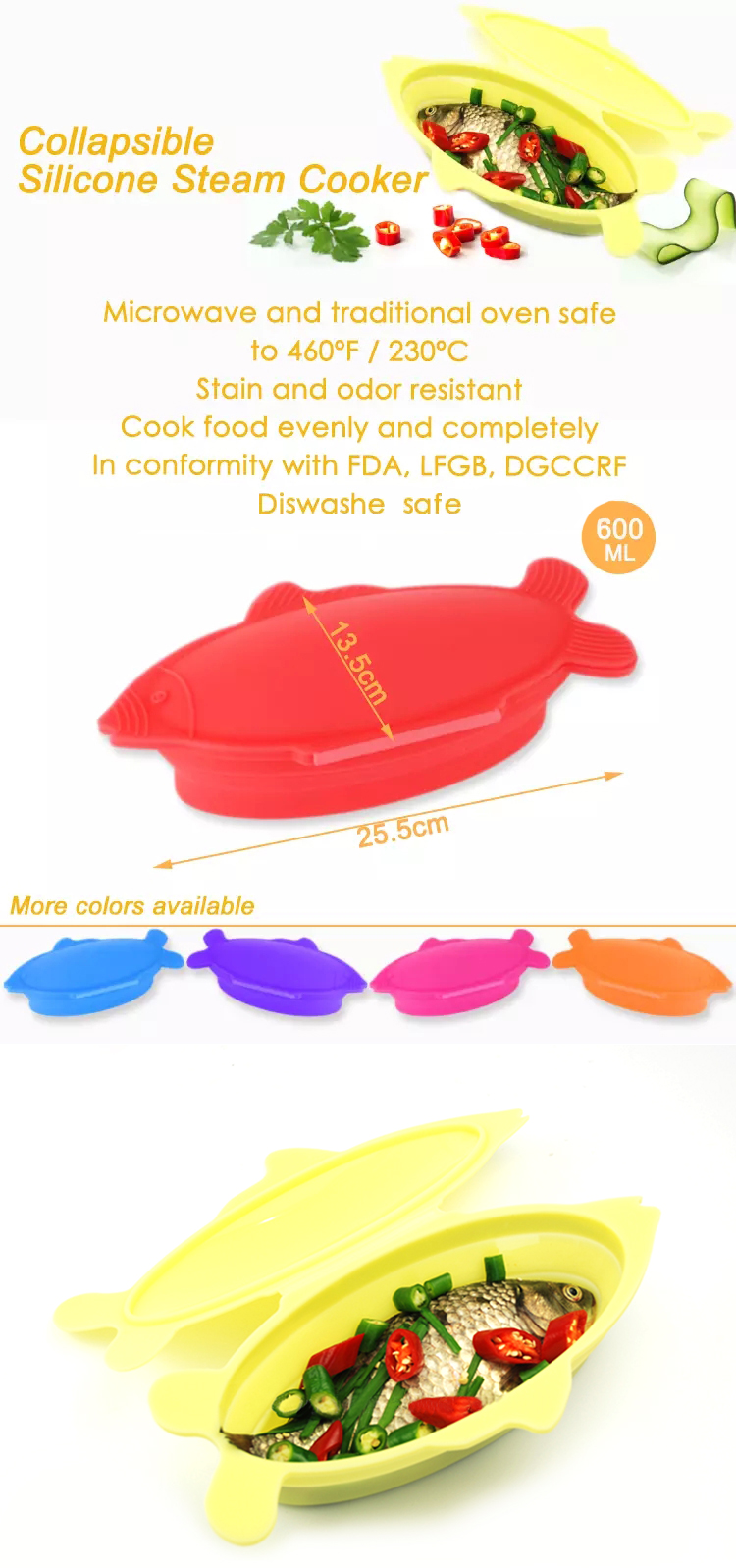 Food Grade Silicone Cooker Collapsible Foldable Non-Stick Odorless Fish Steamer