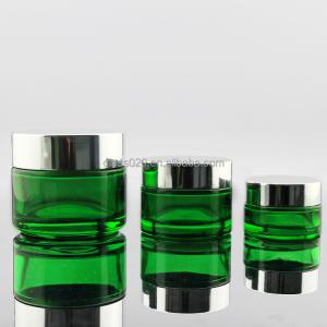 China Empty Green Cream Glass Jars 5g-100g With Silver Lid For Cosmetic wholesale