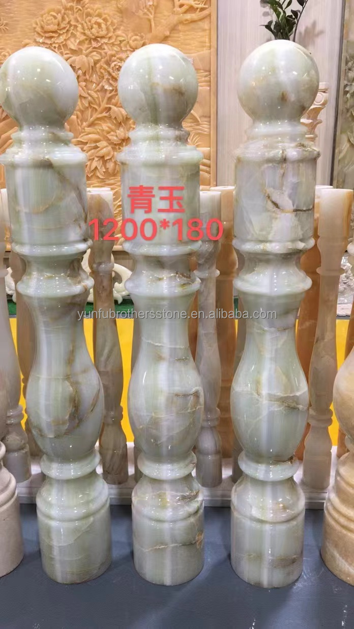 Modern Onyx Marble Column Polished Natural Stone Design for Staircase Pillars