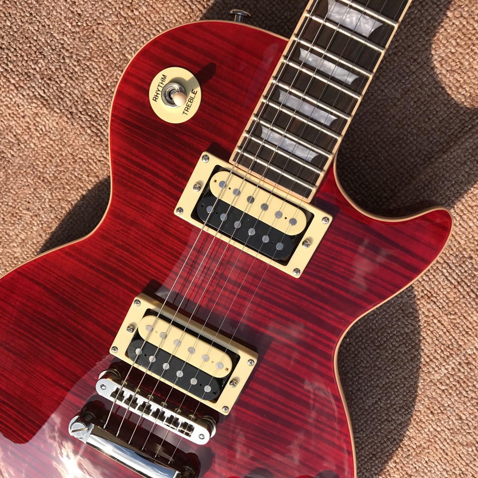 New standard LP slash electric guitar, Flame Maple Top, frets cream binding, one piece of neck & body, Tune-o-Matic brid