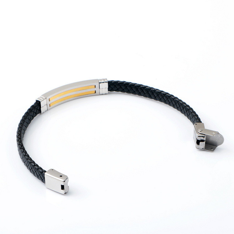 Leather rope bracelet trendy retro leather woven stainless steel men's bracelet fashionable