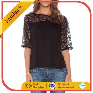China BOATNECK WITH LACE YOKE TOP wholesale