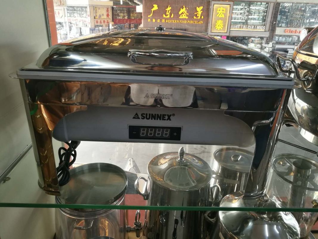 Large Stainless Steel Cookwares , Digital Display Electric Chafing Dish With Windowed Lid