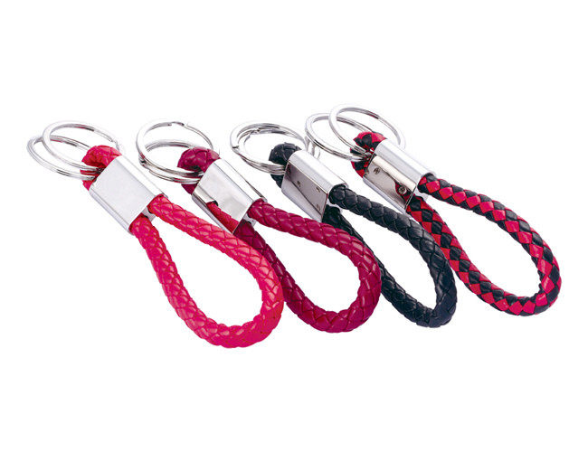 10mm PU Braided Leather Key Chains Debossing Logo Car Key Ring Holder