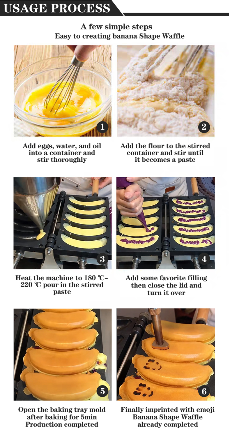 1800W Electric Banana Waffle Maker Nonstick 5pcs Waffle Making Machine 510*400*190mm