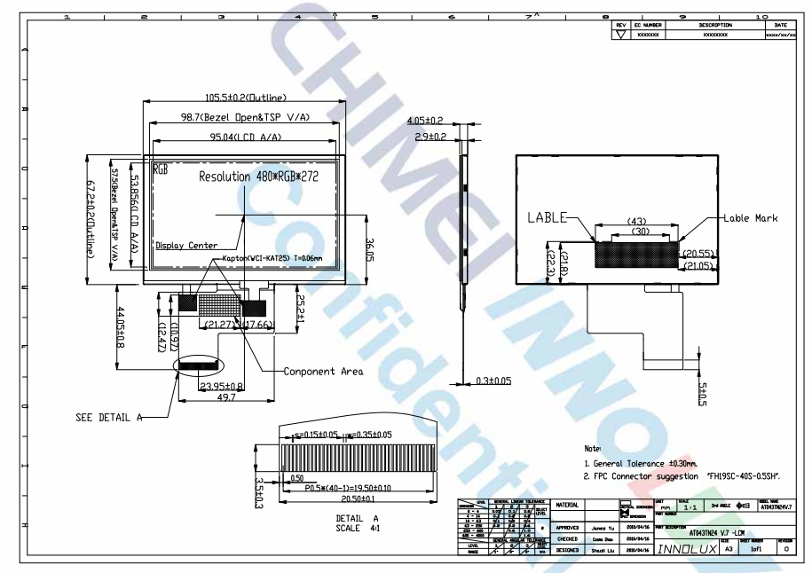 HC101IPA0025-A16 10.1 Inch TFT LCD panel with 40pin LVDS Interface for Temperature Sensitive Equipment 1