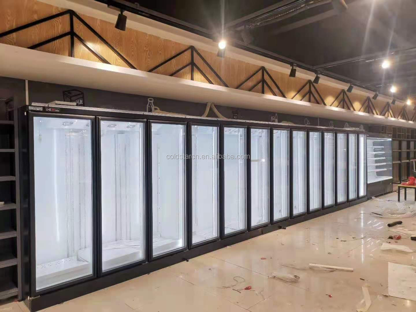 Commercial Glass Door Supermarket Display Cooler Air Cooling Refrigerator With Split Radiator