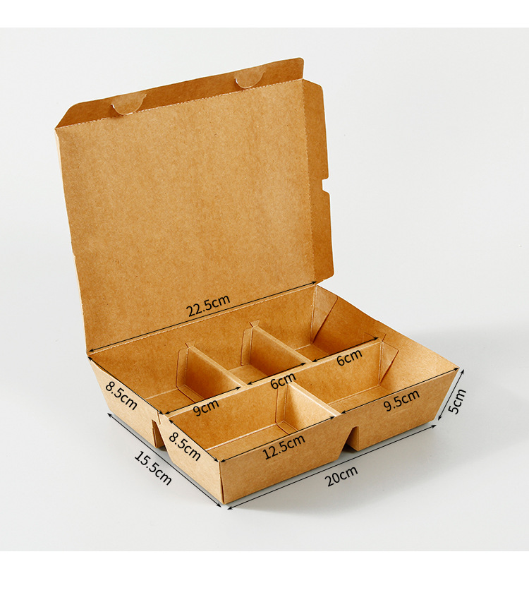 Disposable 5 Squares Wood Pulp Paper Lunch Box for Eco-friendly Fast Food Packaging