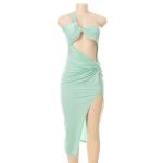 Sexy Solid Twisted Design High Slit Maxi Dress Off Shoulder Open Back