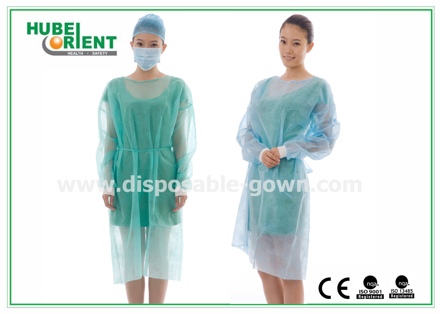 Disposable Polypropylene Protective Isolation Gown With Elastic Wrist