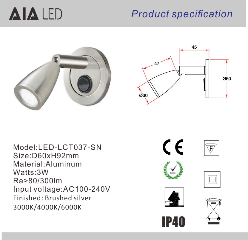 Surface mounted hotel 3W pulldown led bed wall lamp for bedroom accordion wall lamp for bedside