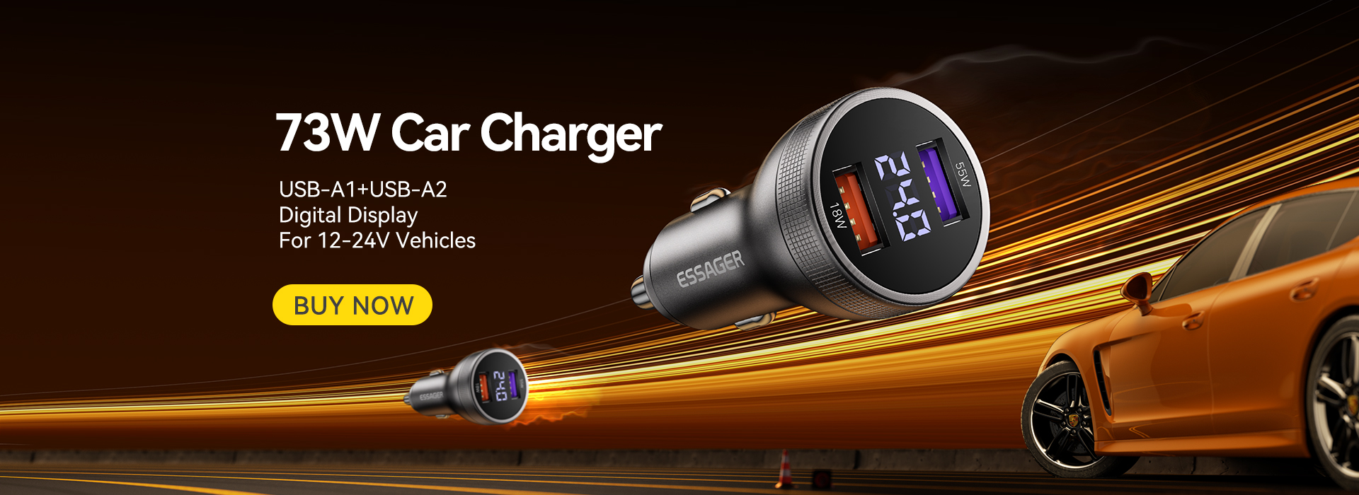 ESSAGER ES-CC18 Series 73W USB-A Car Cell Phone Charger Outlet Quick Car Charger