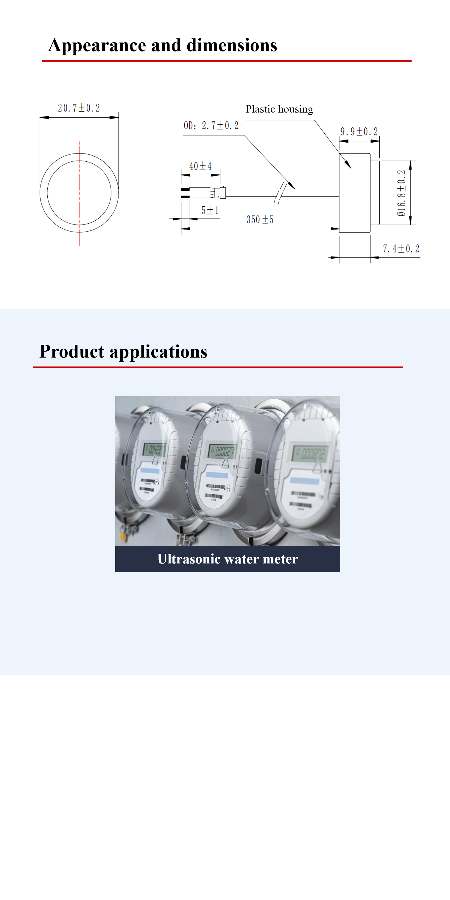 Black Plastic Ultrasonic Flow Transducer 1MHz Flow Sensor Transducer