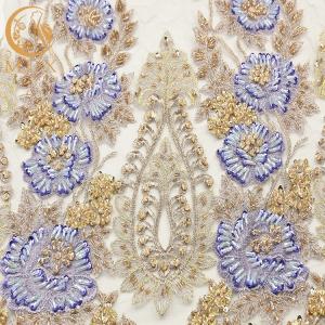 China Customized Beaded Lace Fabric 80% Nylon Handmade Embroidered wholesale