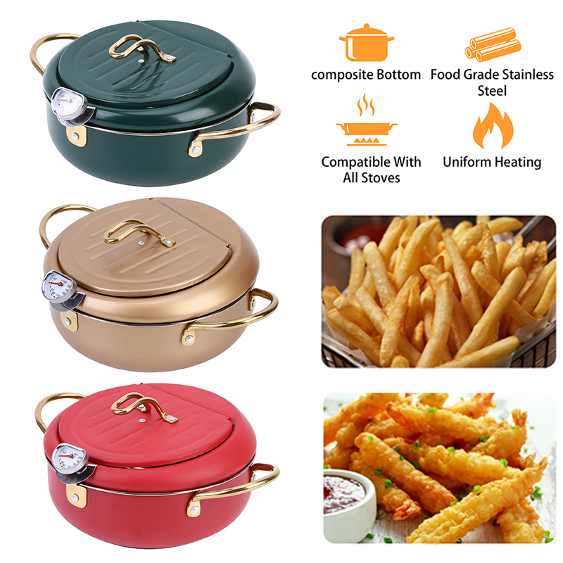 Kitchen Green Deep Frying Pots Temperature Control Stainless Steel Cooking Pot