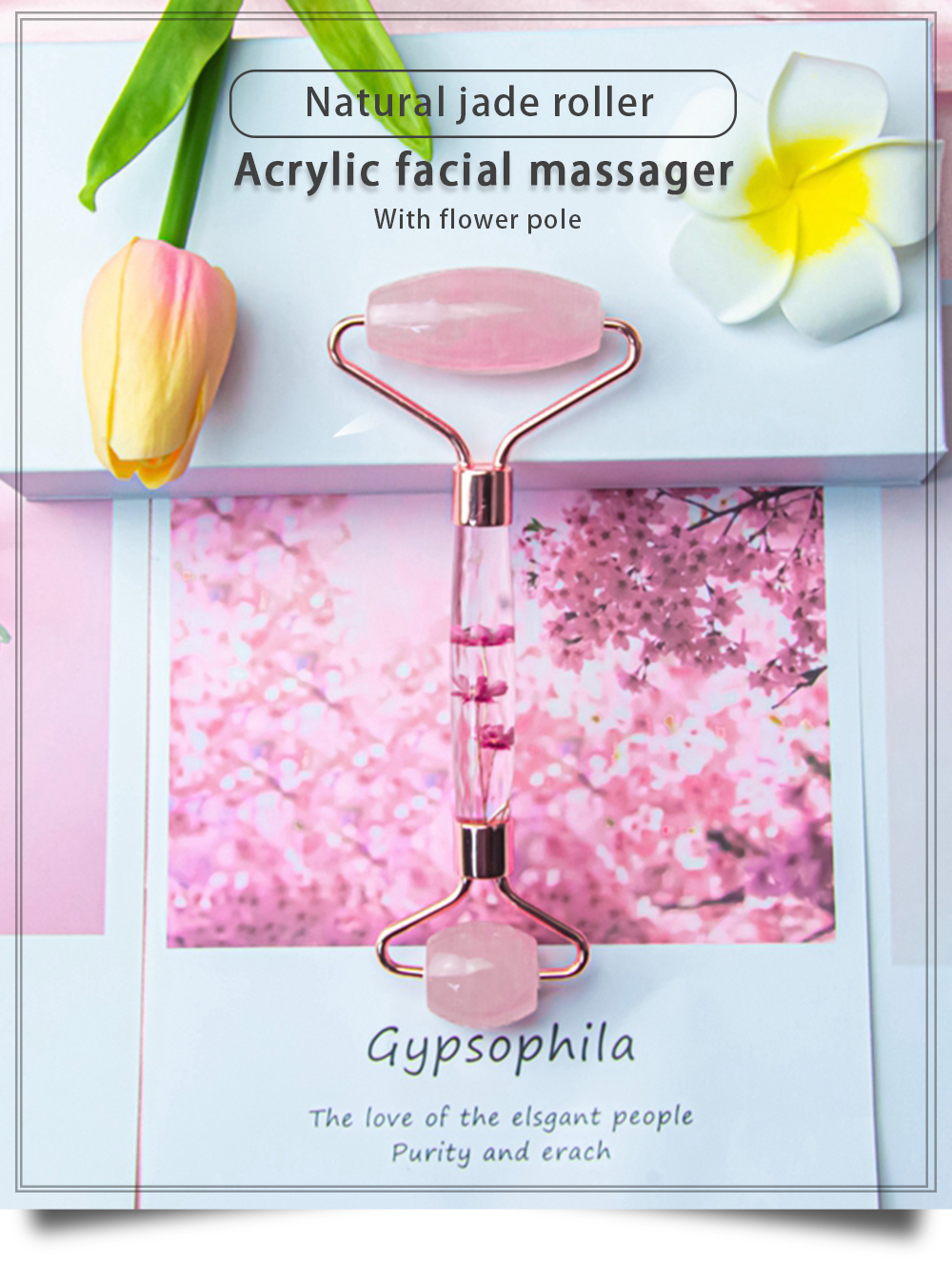 Green Jade Stone Rollers Infused Flower Jade Roller For Face Massage