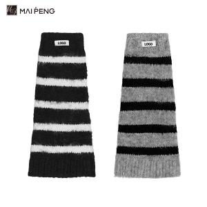 China Custom Logo Women Leg Warmers Acrylic Knit Sock Sleeves With Horizontal Stripes wholesale