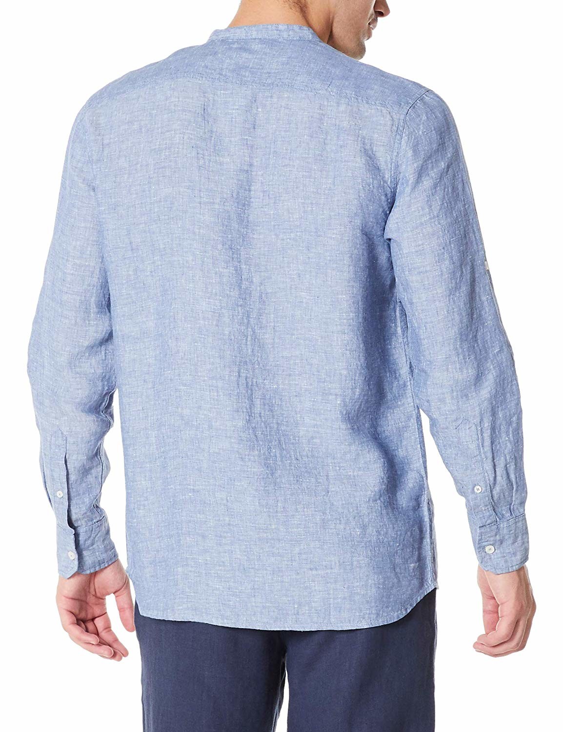 Xxxl Breathable Pure Linen Mens Long Sleeve Shirts Rolled Up With Band Collar