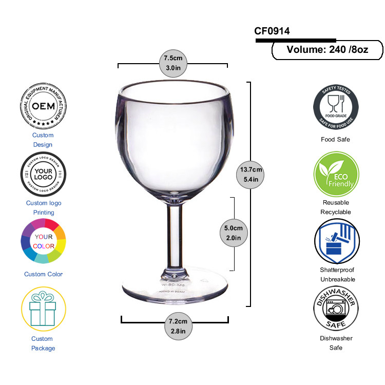 Recyclable Reusable Plastic Wine Glasses Cocktail Champagne Goblet For Bar Party
