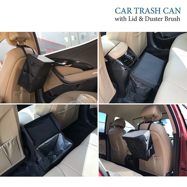 Water Repellent Car Trash Can 100% Leak Proof With Lid And Duster Brush