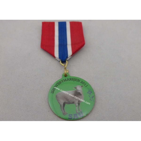 Custom Iron or Brass or Copper Souvenir Gift Medal, Offset Printing Ribbon Medal without Plating