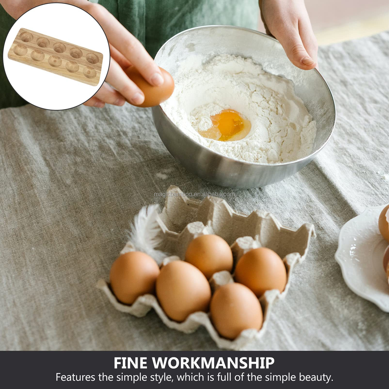 Customized Logo Bamboo Egg Safe Storage Rack for Kitchen Fridge Display Countertop