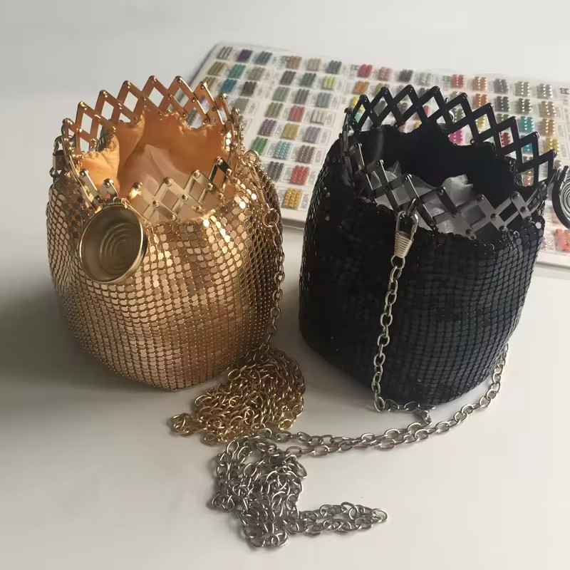 Aluminum Alloy Shimmer Metallic Sequin Chain Link Fabric For Curtain Metal Mesh Fabric