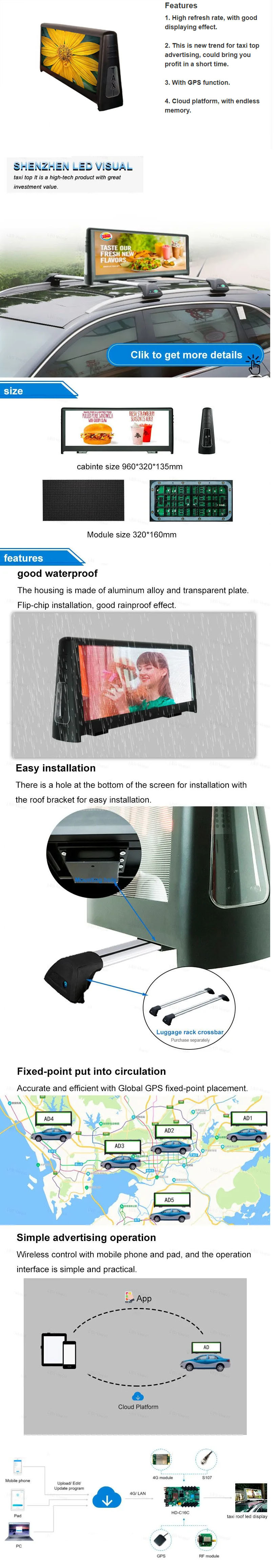 Double Sided Taxi Top Led Display P2.5 P3.33 P5 Car Top AD Display Screen