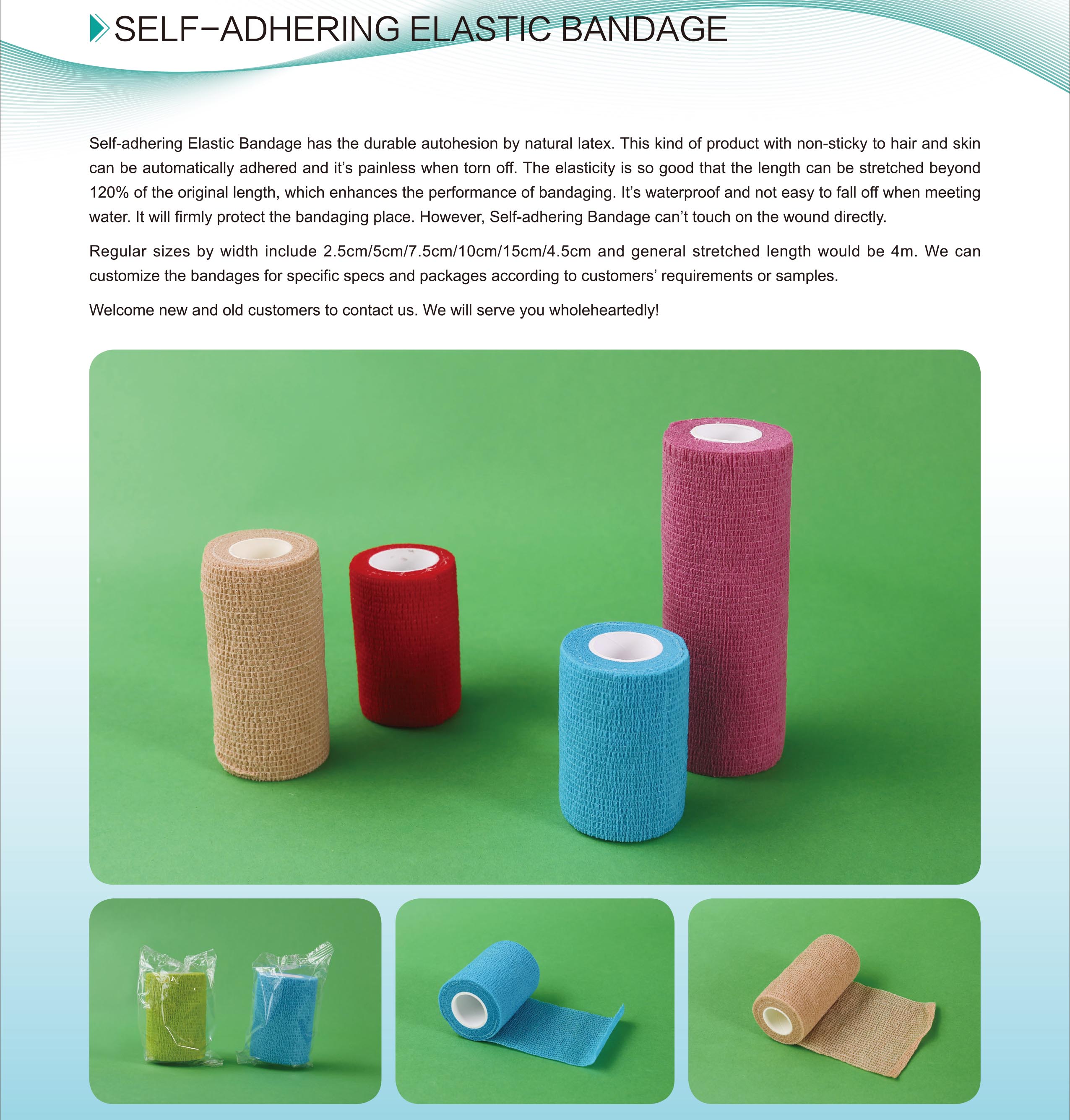 CE Cotton Self adhesive Bandage Wrap Medical Elastic Cohesive bandage for Sports, Hand & Leg Guard
