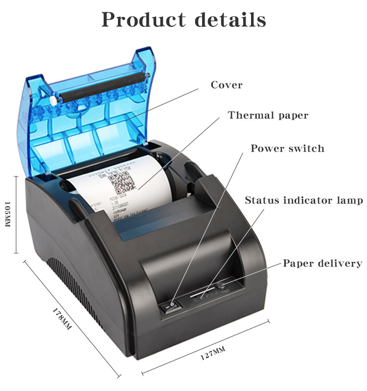 Stock High Speed Pos 80mm Desktop Receipt Printer Standard DC 9v-2a Adapter for Market