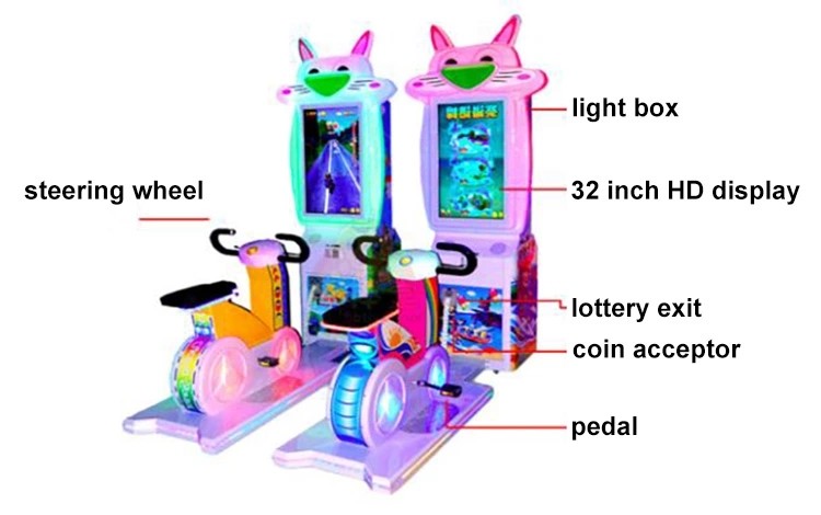 2 Players Kids Arcade Machine / Bicycle Racing Machine W128*D150*H188CM