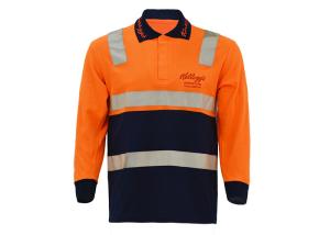 China 65% Polyester 35% Cotton Mens Work Polo Shirts / Long Sleeve Workwear Orange wholesale