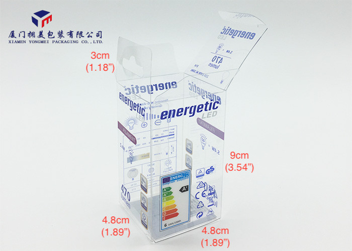 LED Lamp Custom Printed Plastic Boxes Hang Strip On Top PET Plastic Box 9cm Height
