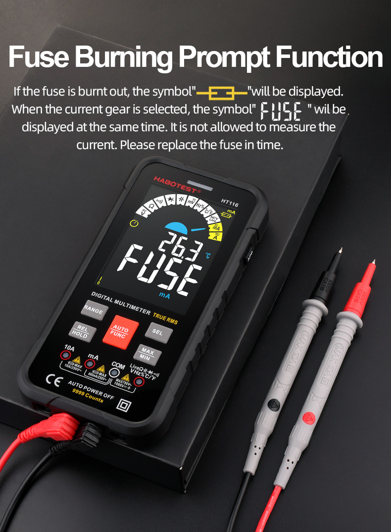 HT116 Digital Multimeter 9999 Counts Auto Range 1000V 10A Tester Meter Ohm Hz Capacitance True RMS Smart Multitester
