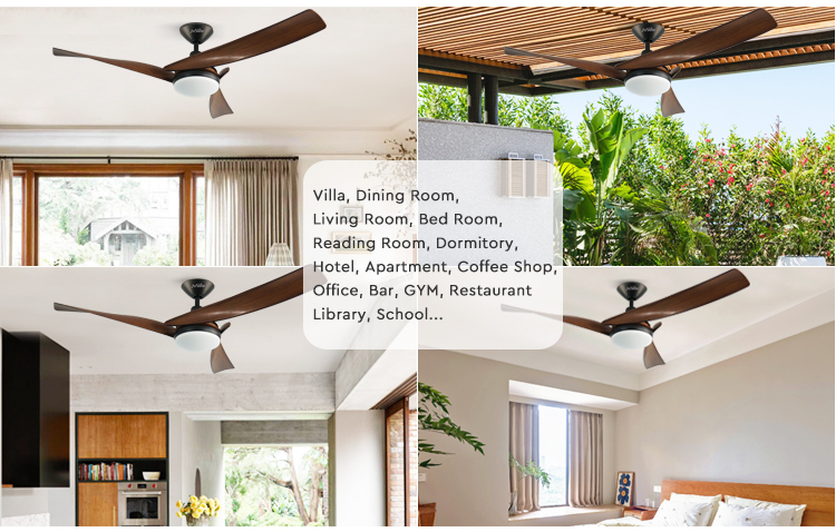 Home Hotel Office 52 Inch High Airflow LED Ceiling Fan with Remote and Metal Body Design