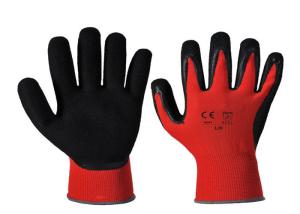 China Nylon Liner Coated Breathable Nitrile Gloves 13 Gauge Black Sandy For Logistics wholesale