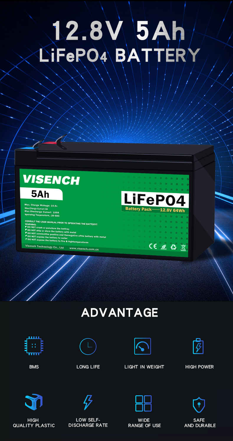 Visench Direct factory high quality 12v 5ah lithium battery 12v 200ahDeep 6000 Cycles Solar Lifepo4 Rechargeable