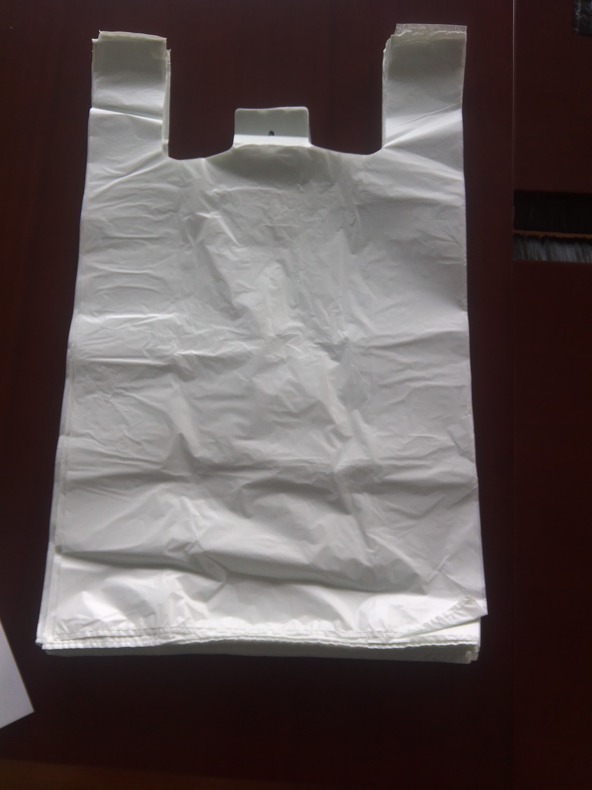 400+190*650mm 16mic White Plastic T-Shirt Shopping Bag - 500/Case , HDPE Material