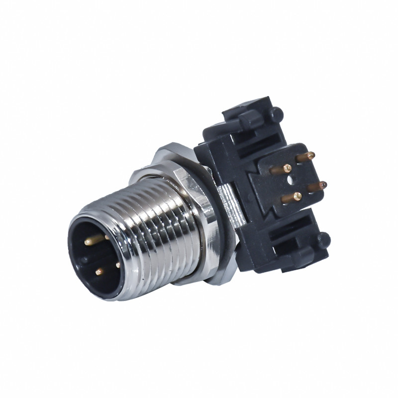 M12 Waterproof IP67 4pin Male 90 Degree PCB Panel Mount A Coding Connector