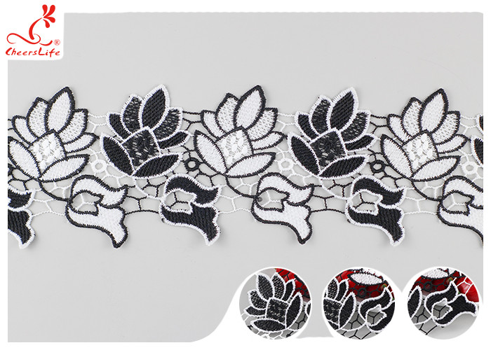 Eco - Friendly Double Color Water Soluble Lace 7.5 CM Floral / Guipure Lace Trim